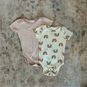 Hanna Andersson Pink Striped and Rainbow Bodysuits